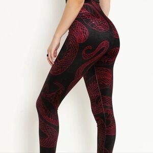 Blackmilk Black and Red Snake Print Velvet Leggings